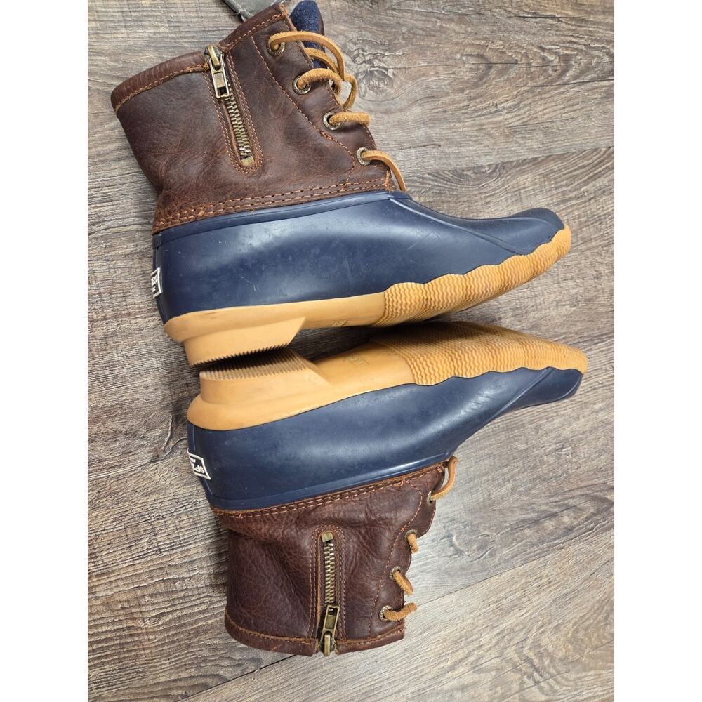 Sperry Saltwater 5.5M Brown Leather and Navy Duck Rain Winter Boots STS91175 - Picture 9 of 9